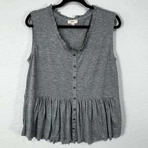 Ott Sleeveless Tunic Top Gray Layered Boho Ruffle Women's Large